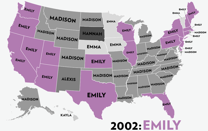 Illustration for article titled Map: Six Decades of the Most Popular Names for Girls, State-by-State